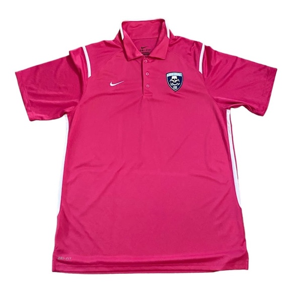 Nike Mens Pink Short Sleeve Collared Dri-Fit Athletic Polo Shirt Size Large - Picture 1 of 12